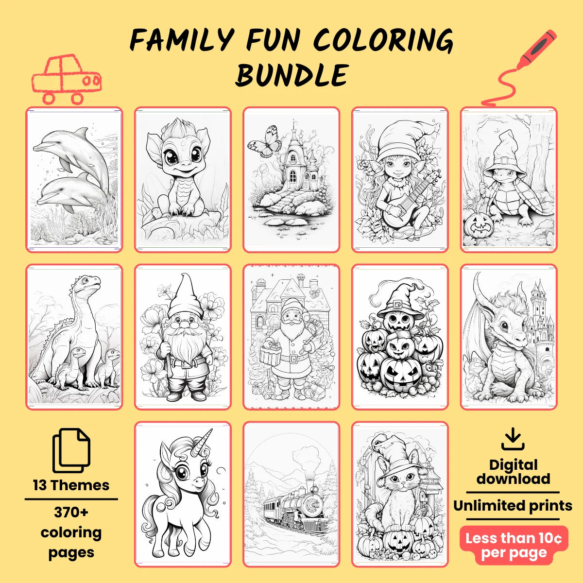Family Fun Coloring Bundle - 376 Pages Across 13 Magical Themes